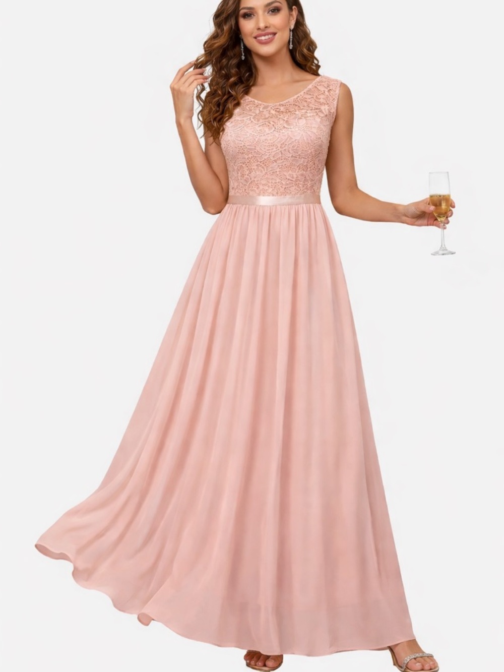 Sleeveless Lace Bodice Maxi Dress in Blush Pink Prom Formal Sz XL
